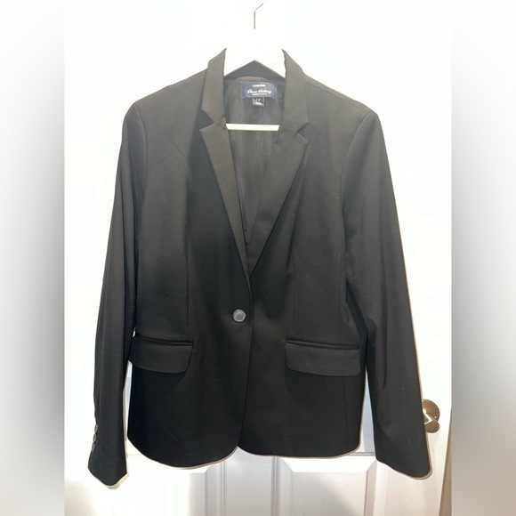 Lands End Womens SZ 14 Black Wool Blazer‎ One Button Lined w/ Pockets Career - Picture 1 of 6